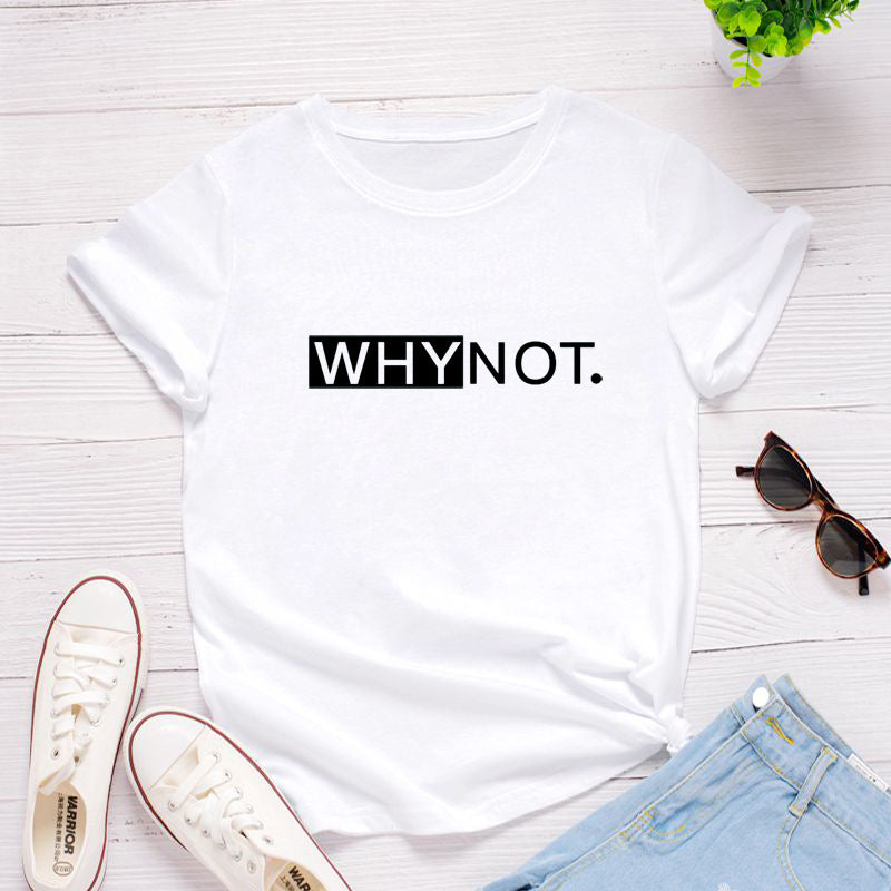 Camiseta estampada «Why Not», manga corta, cuello redondo, corte ancho y cómodo, ideal para un look casual y desenfadado