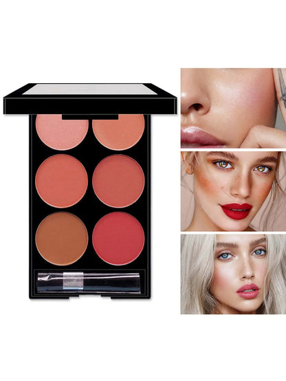 Paleta todo en uno de rubor y contorno de 6 colores, con polvos mate y nacarados
