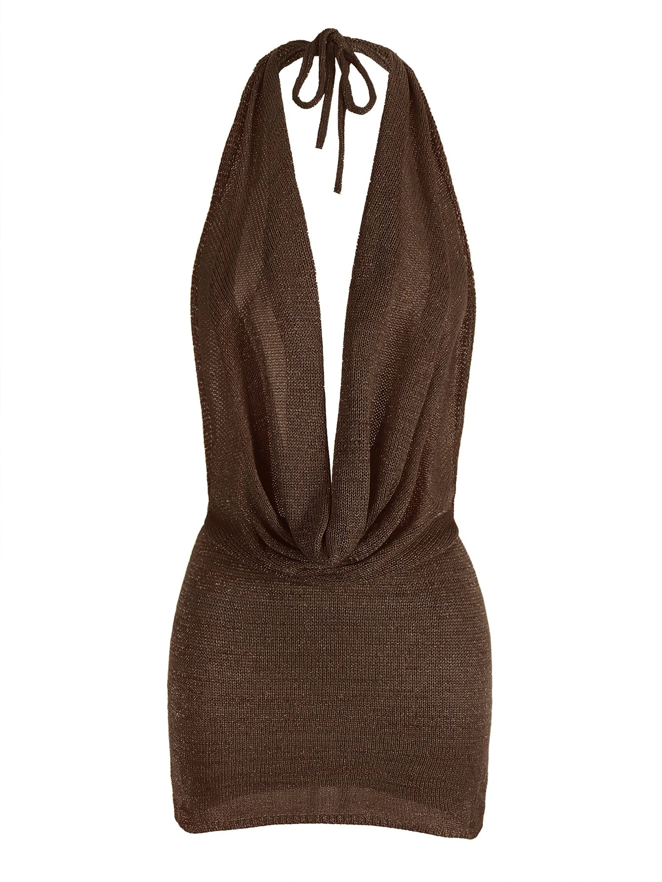 Vestido mini de praia para mulher, modelo 2026, sexy, com decote profundo em V, tecido tipo seda brilhante, malha (knit), costas descobertas