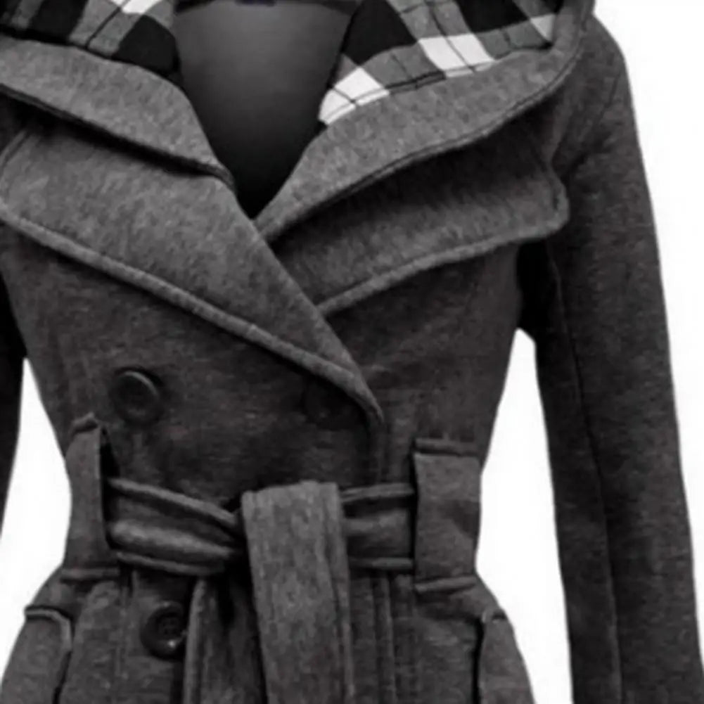 Casaco de lã feminino estilo britânico com cinto de trespassar