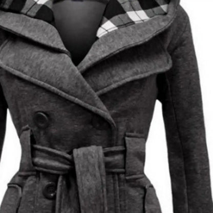Casaco de lã feminino estilo britânico com cinto de trespassar