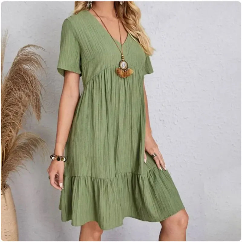 Vestido Peplum Feminino de Verão com Decote em V