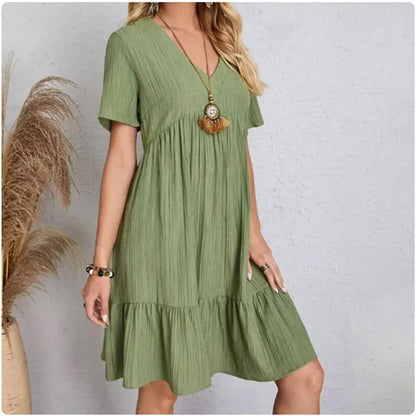 Vestido Peplum Feminino de Verão com Decote em V