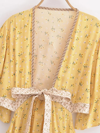 Vestido Boho Queens, com recortes (hollow out), sexy, ideal para praia, com mangas curtas, corte assimétrico