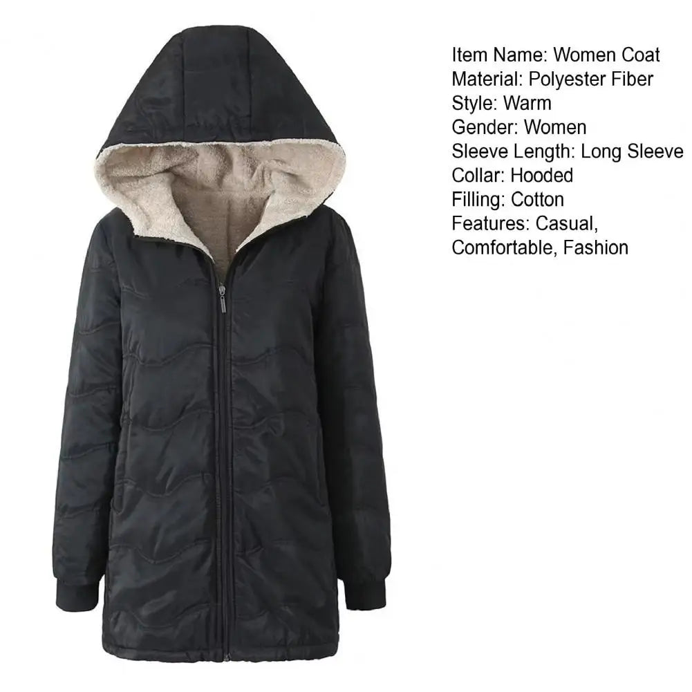 Casaco comprido acolchoado para mulher, casaco grosso de inverno com forro polar, parka acolchoada corta-vento e quente, com fecho e capuz