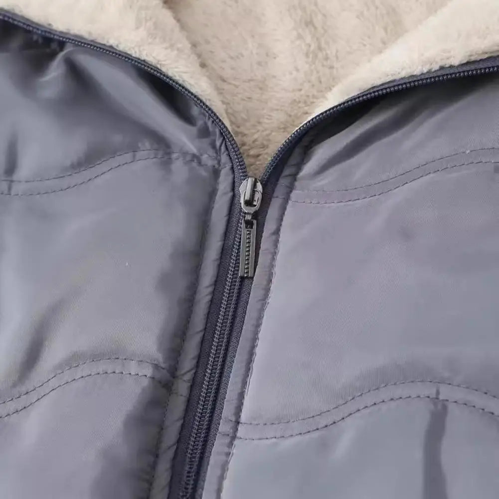 Casaco comprido acolchoado para mulher, casaco grosso de inverno com forro polar, parka acolchoada corta-vento e quente, com fecho e capuz