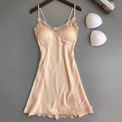 Camisa de dormir de verão feminina sexy em seda com alças