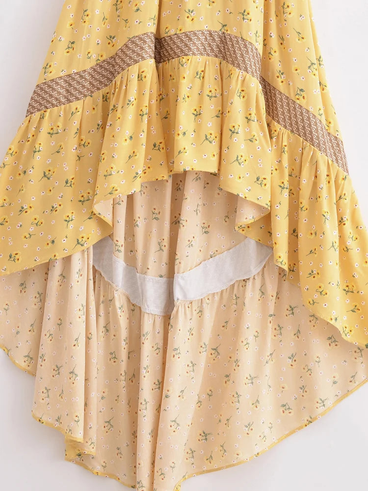 Vestido Boho Queens, com recortes (hollow out), sexy, ideal para praia, com mangas curtas, corte assimétrico