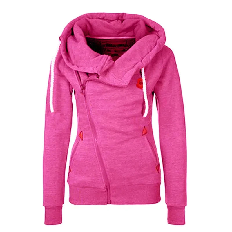 Camisola de desporto com capuz e fecho lateral para mulher