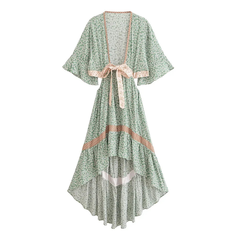 Vestido Boho Queens, com recortes (hollow out), sexy, ideal para praia, com mangas curtas, corte assimétrico