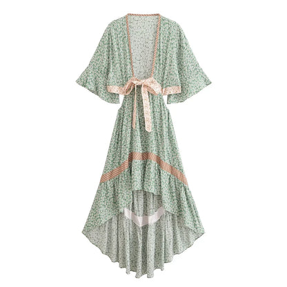 Vestido Boho Queens, com recortes (hollow out), sexy, ideal para praia, com mangas curtas, corte assimétrico
