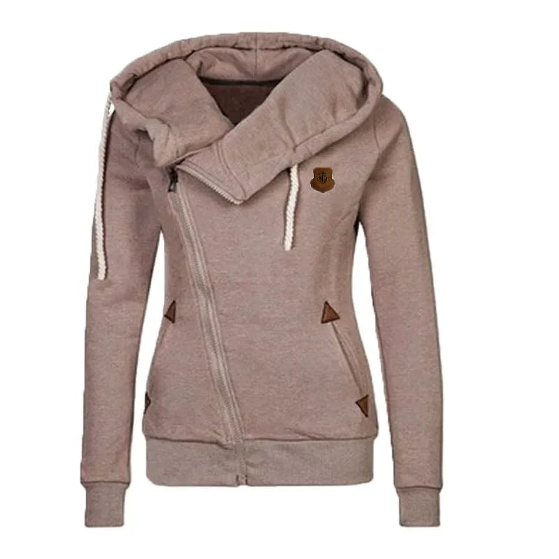 Camisola de desporto com capuz e fecho lateral para mulher