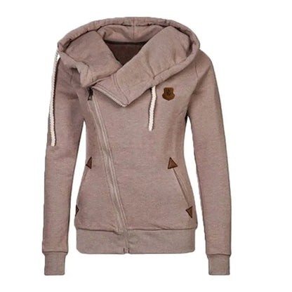 Camisola de desporto com capuz e fecho lateral para mulher