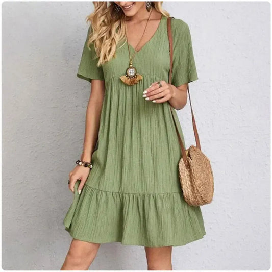 Vestido Peplum Feminino de Verão com Decote em V