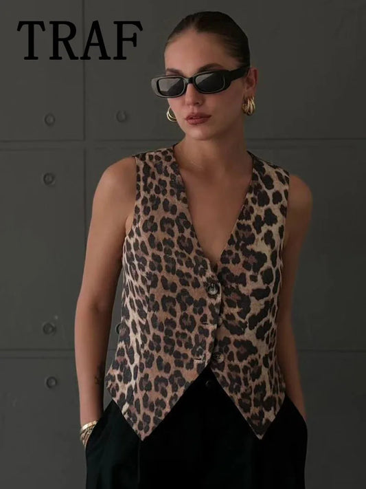 Top sin mangas estampado de Leopardo