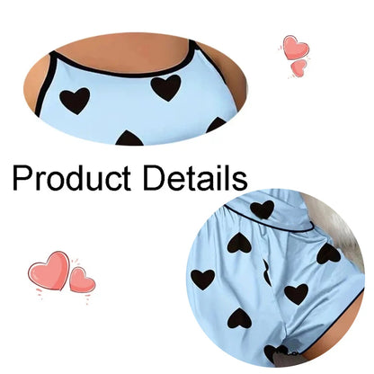 Conjunto de Pijama para Mujer – Camiseta y Shorts con Estampado de Corazones Rosas