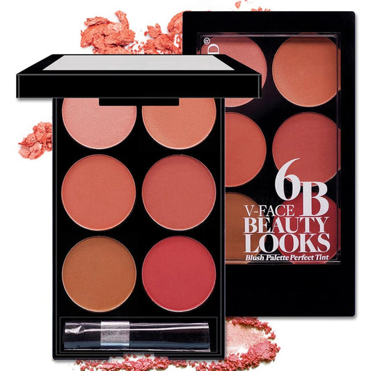 Paleta todo en uno de rubor y contorno de 6 colores, con polvos mate y nacarados