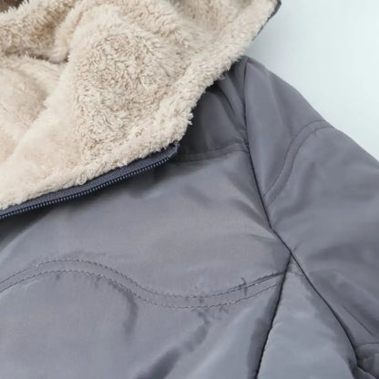 Casaco comprido acolchoado para mulher, casaco grosso de inverno com forro polar, parka acolchoada corta-vento e quente, com fecho e capuz