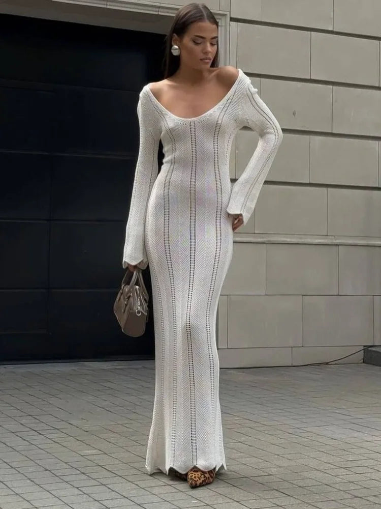 Vestido Largo Elegante de Mujer con Espalda Ajustable con Cintas, Color Sólido – Estilo Casual, Streetwear, Fiesta y Club