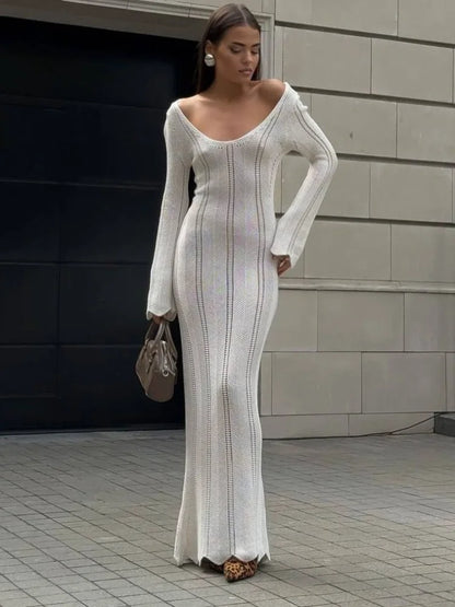 Vestido Largo Elegante de Mujer con Espalda Ajustable con Cintas, Color Sólido – Estilo Casual, Streetwear, Fiesta y Club