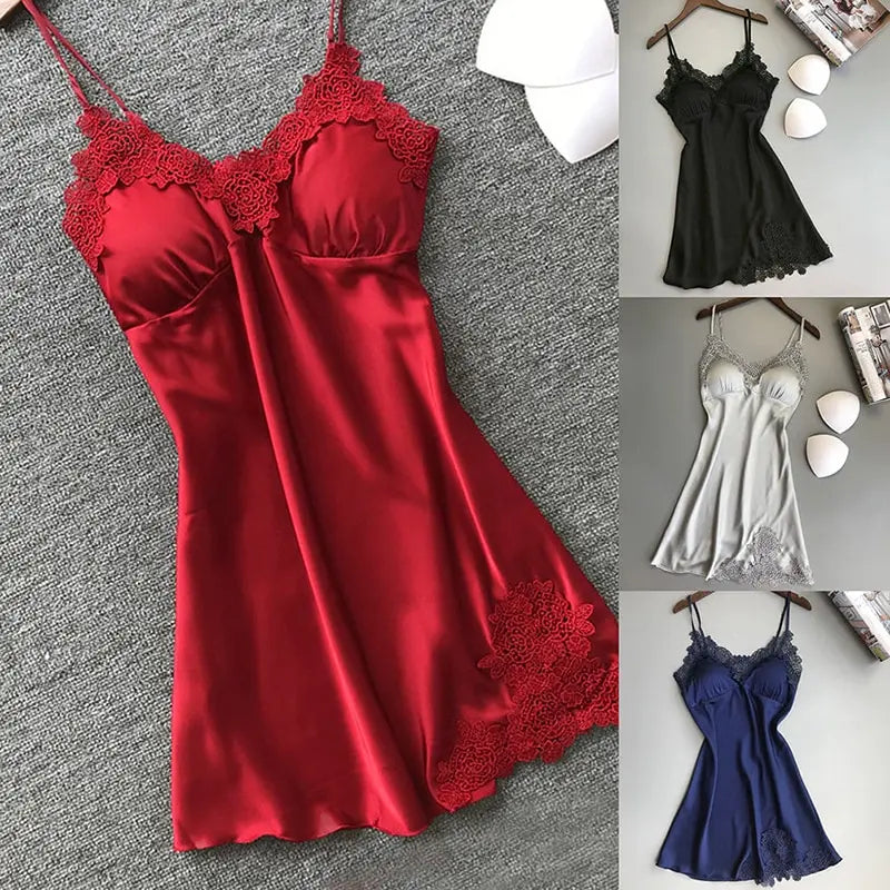 Camisa de dormir de verão feminina sexy em seda com alças