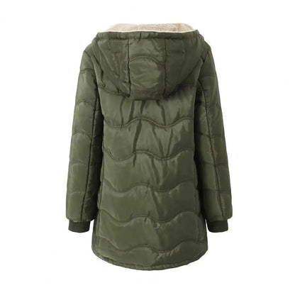 Casaco comprido acolchoado para mulher, casaco grosso de inverno com forro polar, parka acolchoada corta-vento e quente, com fecho e capuz