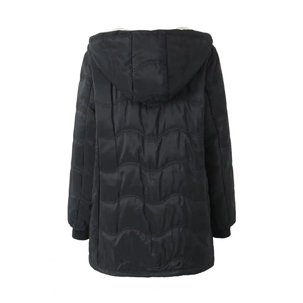Casaco comprido acolchoado para mulher, casaco grosso de inverno com forro polar, parka acolchoada corta-vento e quente, com fecho e capuz