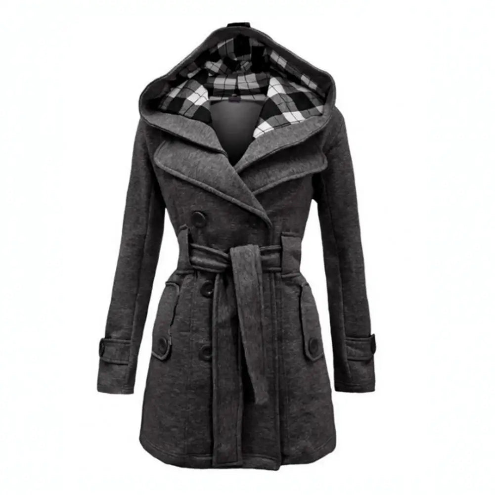 Casaco de lã feminino estilo britânico com cinto de trespassar