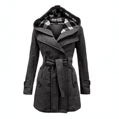Casaco de lã feminino estilo britânico com cinto de trespassar