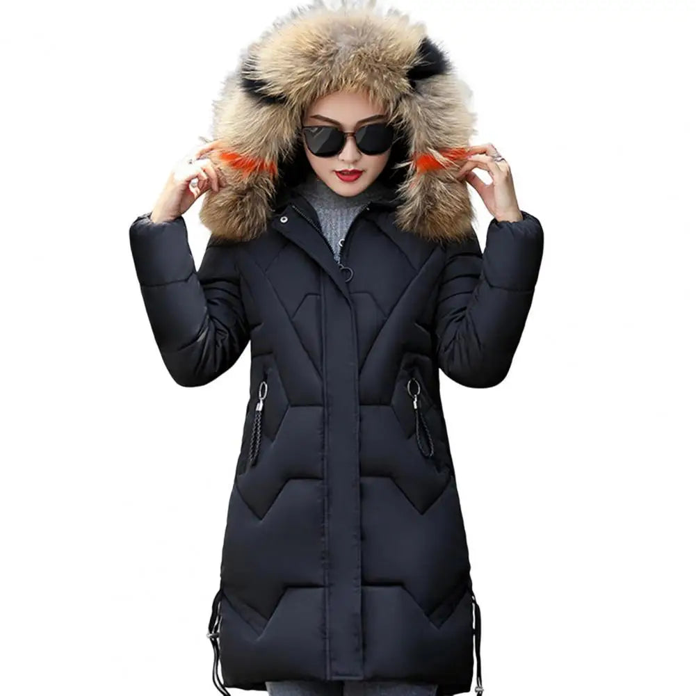 Chaqueta de invierno para mujer con capucha de peluche — abrigo de algodón, corte medio, con cremallera y protección en el cuello, resistente al viento. ❄️🧥✨