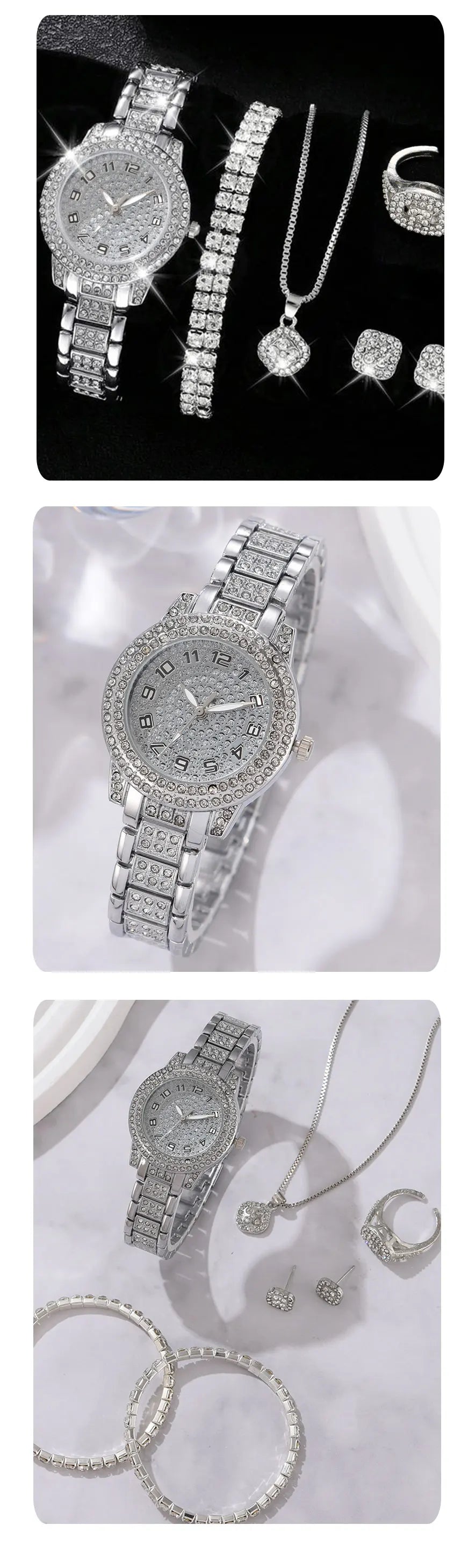 Reloj Elegante para Mujer – Set de 6 Piezas con Pulseras de Aleación y Cristales