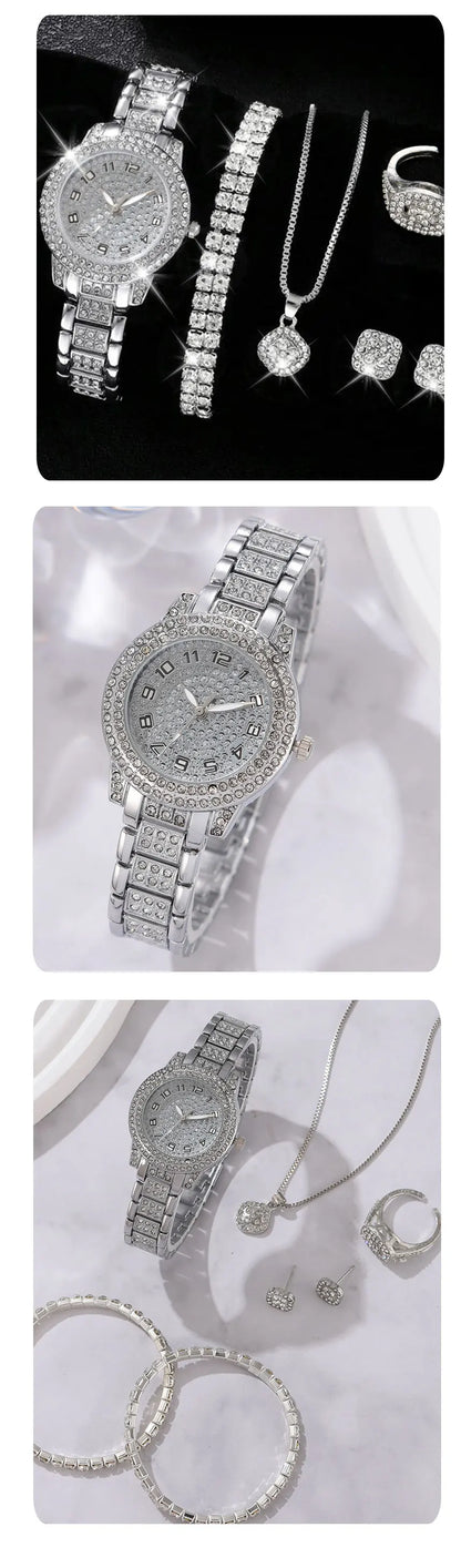 Reloj Elegante para Mujer – Set de 6 Piezas con Pulseras de Aleación y Cristales
