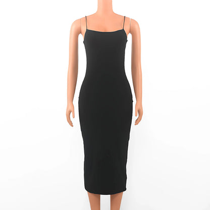 Elegante vestido sexy negro de verano para mujer sin mangas y sin espalda, casual, vestido de fiesta