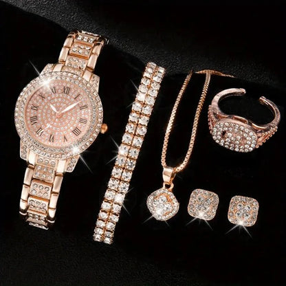 Reloj Elegante para Mujer – Set de 6 Piezas con Pulseras de Aleación y Cristales
