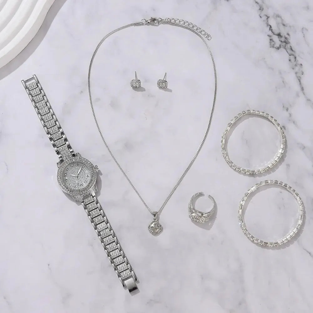 Reloj Elegante para Mujer – Set de 6 Piezas con Pulseras de Aleación y Cristales