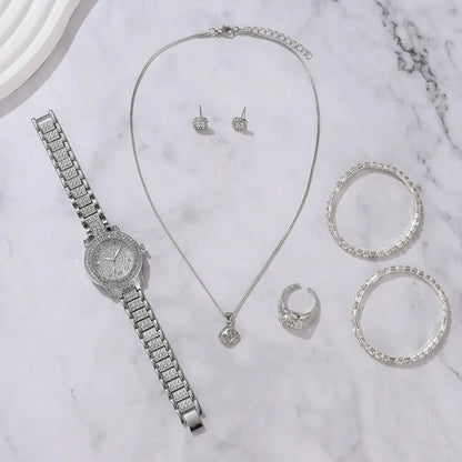 Reloj Elegante para Mujer – Set de 6 Piezas con Pulseras de Aleación y Cristales