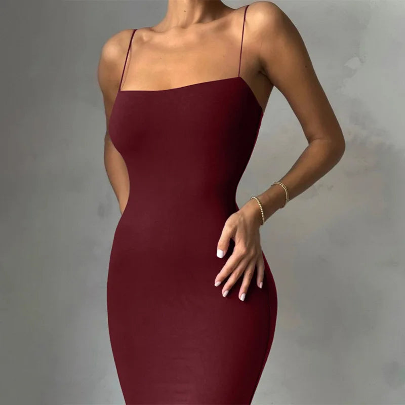 Elegante vestido sexy negro de verano para mujer sin mangas y sin espalda, casual, vestido de fiesta