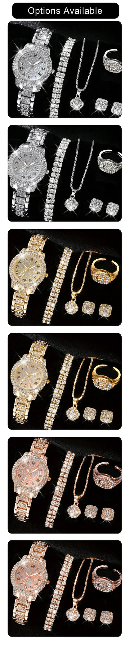 Reloj Elegante para Mujer – Set de 6 Piezas con Pulseras de Aleación y Cristales