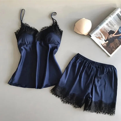 Conjunto de Pijama para Mujer – Babydoll de Satén con Encaje y Lazo