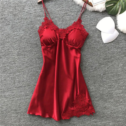 Camisa de dormir de verão feminina sexy em seda com alças