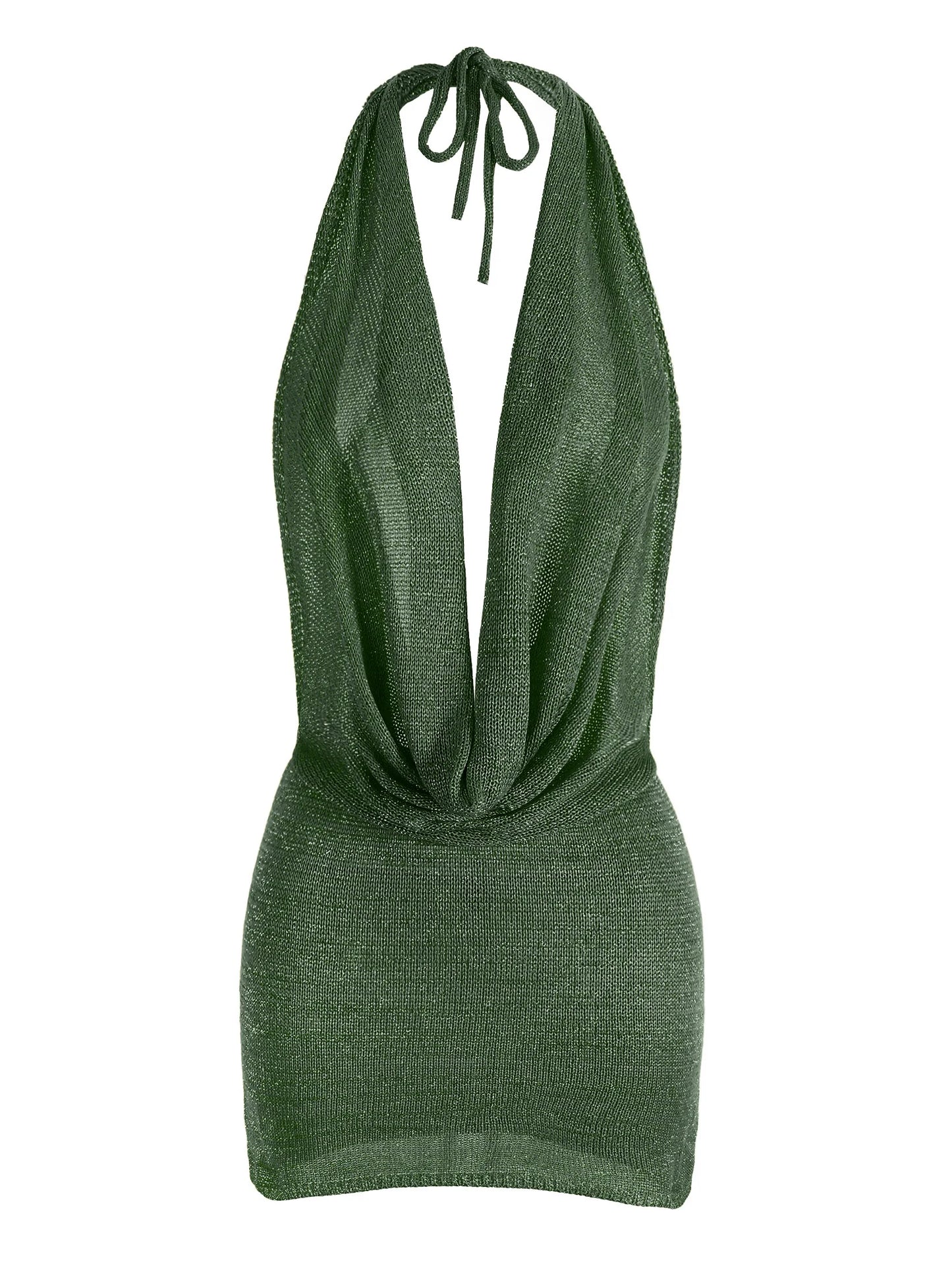 Vestido mini de praia para mulher, modelo 2026, sexy, com decote profundo em V, tecido tipo seda brilhante, malha (knit), costas descobertas