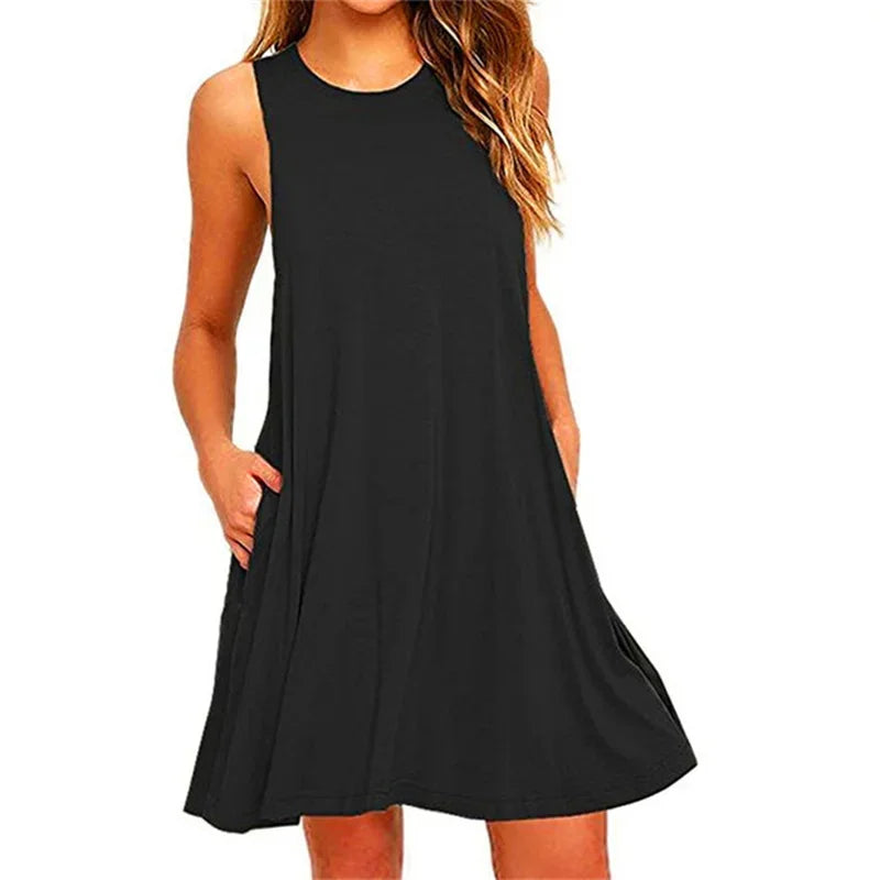 Vestido Feminino de Verão Casual com Bolsos – Estilo T-Shirt