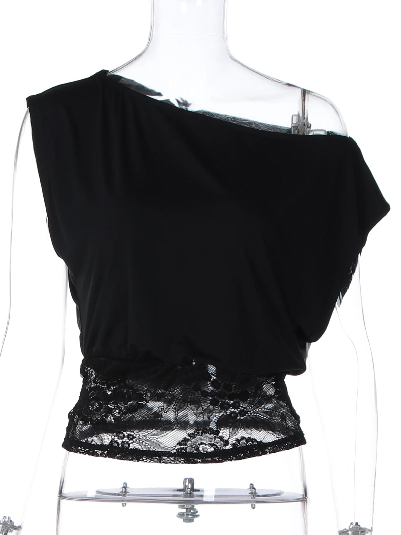 Top Feminino com Renda e Ombro Assimétrico