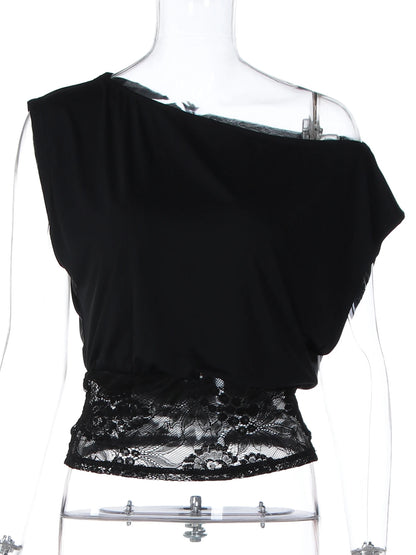Top Feminino com Renda e Ombro Assimétrico