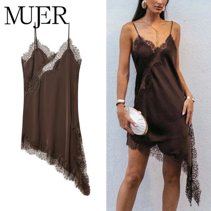 Vestido Mini de Renda e Cetim para Mulher – Estilo Sexy e Festa