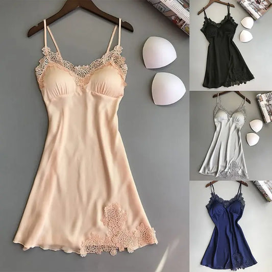 Camisa de dormir de verão feminina sexy em seda com alças