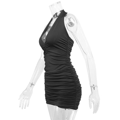 Vestido Bodycon Sexy com Decote Profundo em V e Pescoço Halter – Estilo Elegante
