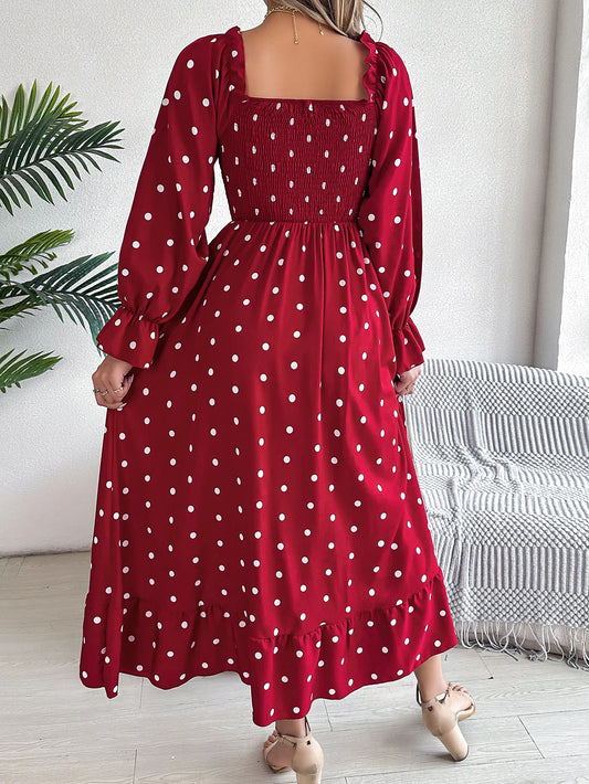 Vestido largo de lunares para primavera y verano, con borde ondulado
