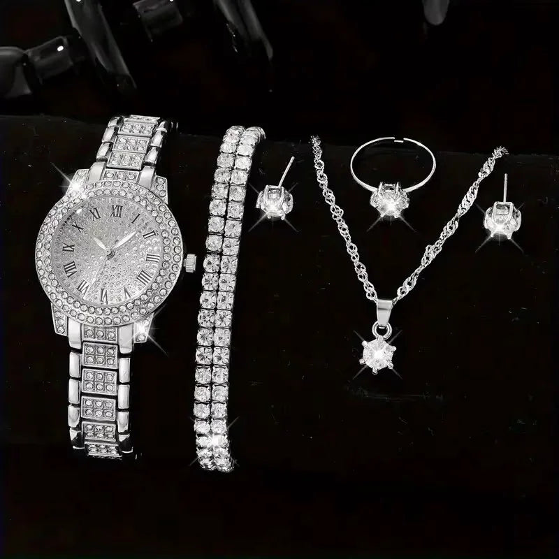 Reloj Elegante para Mujer – Set de 6 Piezas con Pulseras de Aleación y Cristales