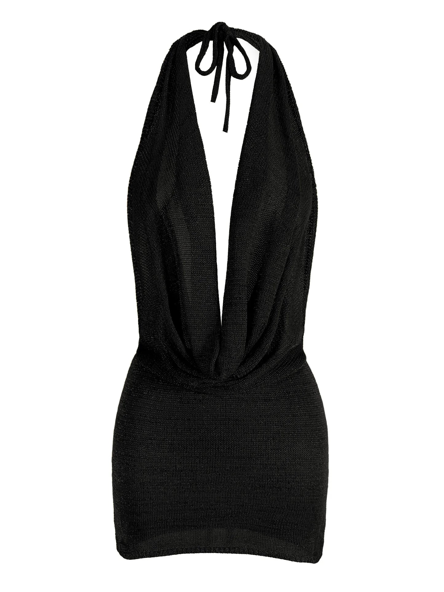 Vestido mini de praia para mulher, modelo 2026, sexy, com decote profundo em V, tecido tipo seda brilhante, malha (knit), costas descobertas